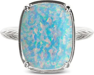 Sterling Forever Sterling Silver Icy Blue Opal Elongated Cushion Ring