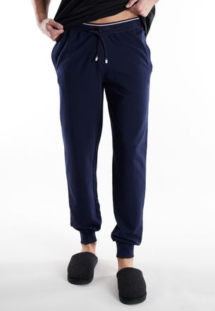 Bugatti Pyjamahose BUGATTI Bologna, Herren, Gr. 60/62, N-Gr, blau (blau, dunkel, uni), Obermaterial: 51% Polyester, 46% Baumwolle, 3% Elasthan, lang, Hosen Py