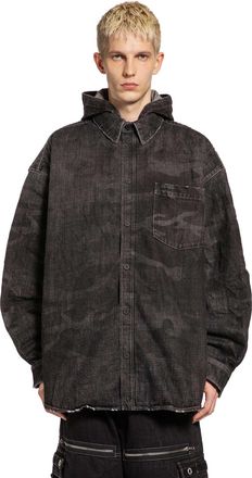 Balenciaga Washed Camo Denim Hooded Shirt