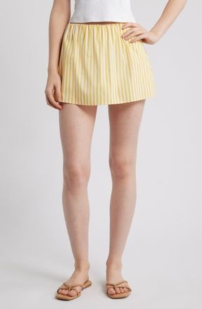 Solid & Striped The Brinley Stripe Stretch Cotton Poplin Miniskirt in Lemon Drop X Brule at Nordstrom, Size Medium