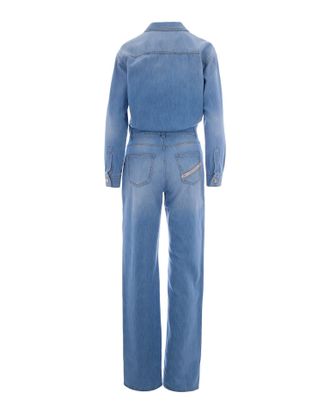 Elisabetta Franchi Womens Denim Jumpsuit Light Blue Cotton Evening Suits