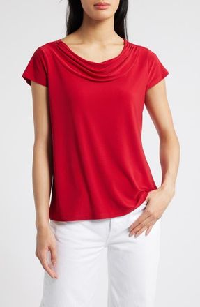 Kasper Cap Sleeve Cowl Neck Top in Fire Red at Nordstrom, Size X-Large