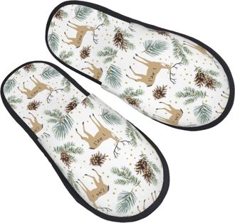 Generic Slippers Cute Deer Palm Pine Cone Breathable Plush Slippers Soft House Shoes For Indoor Men Guest Room M