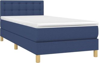 vidaXL Cama Box Spring Con Colch&oacute;n Y Led Tela Azul 90x190 Cm Vidaxl