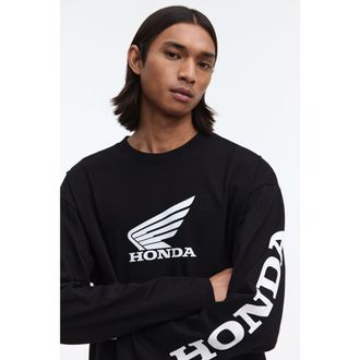 H&M Oversized Fit Printed Top in Black/honda at Nordstrom, Size Medium