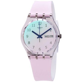 Swatch Ultrarose Quartz Ombre Dial White Pink Silicone Ladies Watch GE714