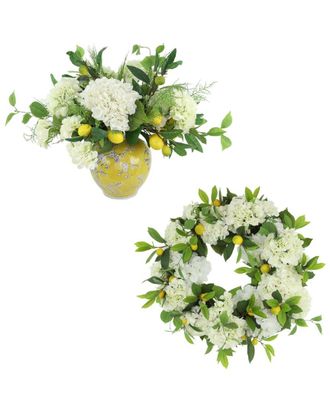 Creative Displays Inc. 22In Spring Wreath & Centerpiece With Hydrangeas & Lemons