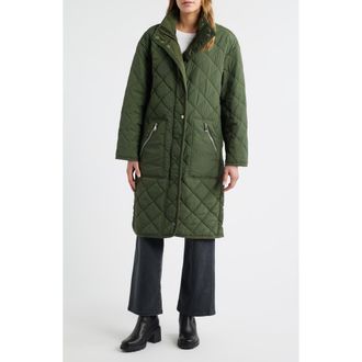 Bernardo Quilted Long Coat in Olive at Nordstrom Rack, Size Medium