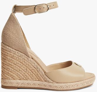 Tommy Hilfiger Womens Leather Wedge Espadrille Sandal - Beige - US 6.5 / EU 37