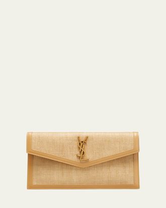 Saint Laurent Uptown Micro Raffia/Leather Envelope Flap Pouch Wallet