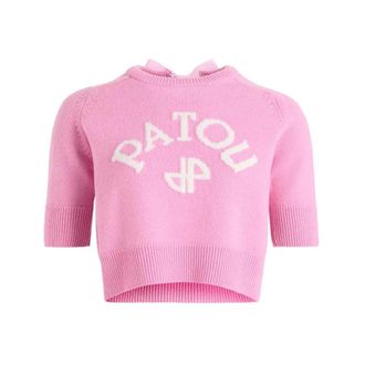 Patou Cropped Logo and JP Monogram Jumper - female - Patou - Round-neck Knitwear - Pink - L - Knitwear
