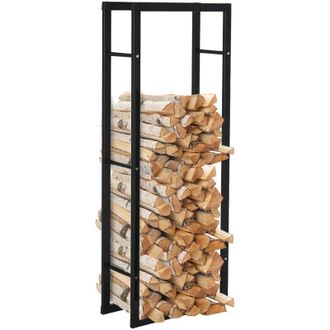 HOMCOM Soporte Para Le&ntilde;a Estante De Le&ntilde;a Le&ntilde;ero De Exterior De Metal Para Interior Y Exterior Carga 100 Kg 60x25x150 Cm Negro