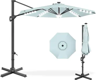 Best Choice Products 10ft 360-Degree Solar LED Lit Cantilever Patio Umbrella, Outdoor Hanging Shade