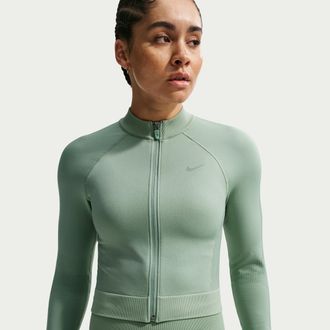 Nike Womens Nike Pro Seamless Full-Zip Training Top in Green | IO4466-006