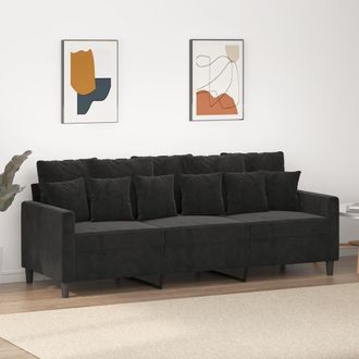 vidaXL Sof&aacute; De 3 Plazas Terciopelo Negro 180 Cm Vidaxl