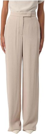 Emporio Armani Broeken, Dames, Roze, L, Wijde Pijpen Broek Geribbelde Textuur
