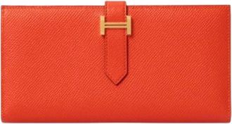 Herm&egrave;s Pre-owned B&eacute;arn Soufflet Portemonnee - Dames - Pre-owned - Oranje - Maat: ONE Size Zijde