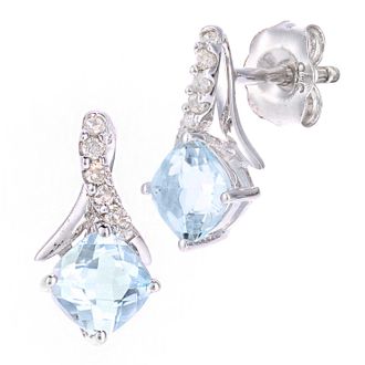 Diamant L'&eacute;ternel Womens 9ct White Gold 0.71ct Blue Topaz and 0.05ct Diamond Earrings - One Size