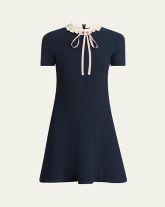 Valentino Garavani Ribbon Ruffle-Trim Knit Mini Dress