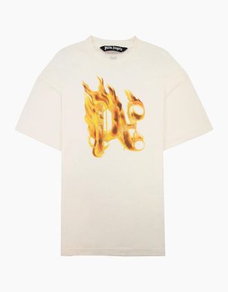Palm Angels Mens Palm Angels Burning Monogram T Shirt White/gold - Size: 38