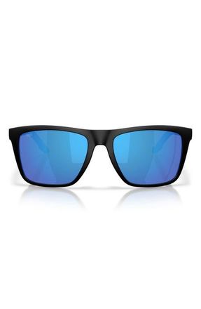Costa Mainsail XL 59mm Mirrored Polarized Square Sunglasses in Matte Black /Blue Mirror 580G at Nordstrom