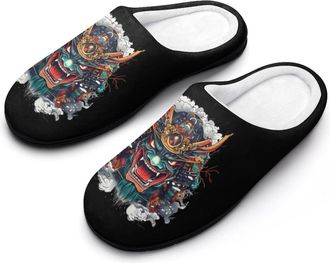 Generic Oni Mask Japanese Armor Mens Slippers Memory Foam Winter Warm Sandals Slip On House Shoes Size 7-14