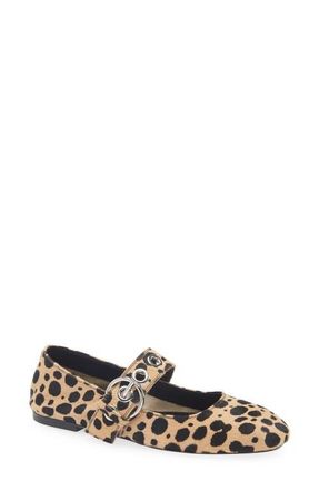 Aeyde Uma Genuine Calf Hair Mary Jane Flat in Beige/Black at Nordstrom, Size 11.5Us
