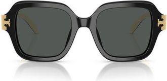 Tory Burch 51mm Polarized Square Sunglasses in Black /Dark Grey at Nordstrom
