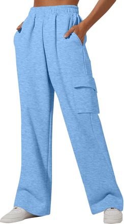 Generic Womens Wide Leg Sweatpants Cozy Fleece Boyfriend Casual Jogger Pants Straight Leg Baggy Elastic High Waisted Sport Yoga Pants Plain Loose Tracksuit Bo