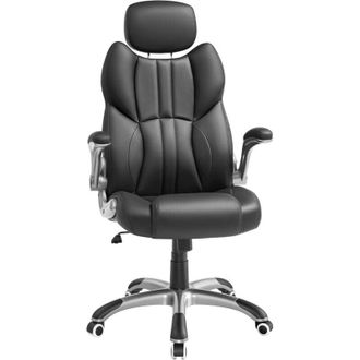 Songmics Silla De Oficina Giratoria, Silla Ergon&oacute;mica, Con Apoyabrazos Abatibles, Base De Estrella De Nyl&oacute;n, Carga M&aacute;xima De 150 Kg, Negro
