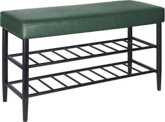 Relaxdays Relaxdays shoe bench, padded faux leather seat, 2 shoe shelves, 8 pairs of shoes, bench HWD 50x100x30 cm, green