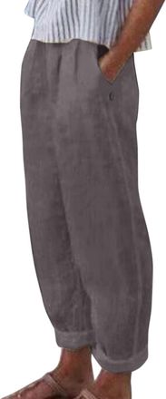 Generic NMSLCNM Womens Casual Trousers - Cotton Linen Pants with Elasticated Waist - Loose Fit Straight Leg Summer Beach Trousers with Pockets - Womens Casual