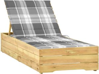 vidaXL Tumbona Con Coj&iacute;n Estampado De Cuadros Grises Pino Impregnada Vidaxl