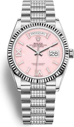 Rolex Day-Date 36 Pink Dial 18kt White Gold Diamond Set President Watch 128239DSDP