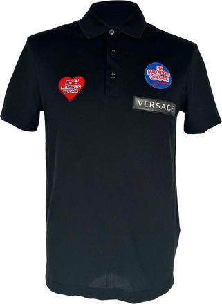 Versace Patched Polo Shirt in Black Cotton