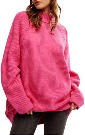 Free People Sunbeam Oversize Turtleneck Sweater in Hot Pink at Nordstrom Rack, Size Large