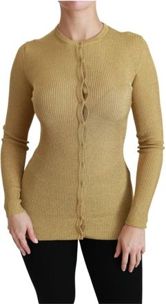 Dolce & Gabbana Elegante Gouden Gebreide Vest - Dames - Vesten - Geel - 2XS - Polyester - Truien & Vesten