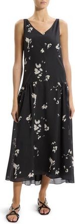 Theory Floral Sleeveless Drop Waist Dress in Black Multi at Nordstrom, Size 16