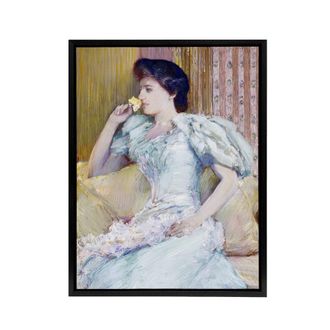 Artery8 Actress Lillie Langtry Portrait Painting Hassam Framed Canvas Wall Art | Size: W24 x H32