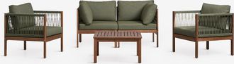 Sklum Conjunto De Jard&iacute;n Con Sof&aacute; Modular De 2 Piezas Con Reposabrazos, 2 Sillones Y Mesa De Centro En Madera De Acacia Branson Sklum
