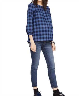 Hatch The Delfina Maternity Plaid Top In Blue