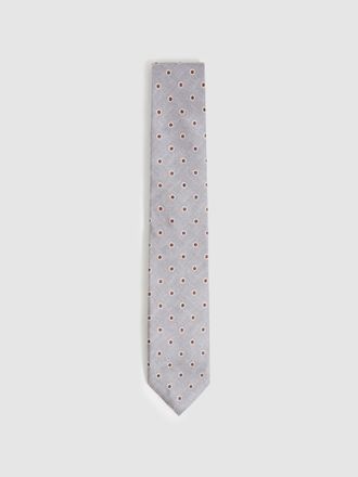 Reiss Soft Grey Silk Polka Dot Print Tie