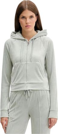 Juicy Couture Outline Diamant&eacute; Velour Rits Hoodie - Dames - Vesten met rits - Grijs - XS - Hoodies & sweatvesten