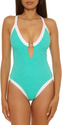 Trina Turk Indio Banded One-Piece Swimsuit in Aqua at Nordstrom, Size 10