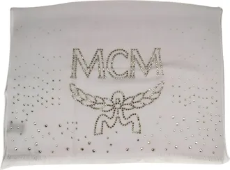 MCM Womens Grey Dawn Cashmere With Swarovski Crystal Logo Scarf