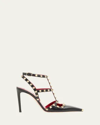 Valentino Garavani 100mm Rockstud Leather Ankle-Strap Pumps