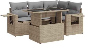 vidaXL Juego De Sof&aacute;s Jard&iacute;n Con Cojines 5 Pzas Rat&aacute;n Sint&eacute;tico Beige Vidaxl