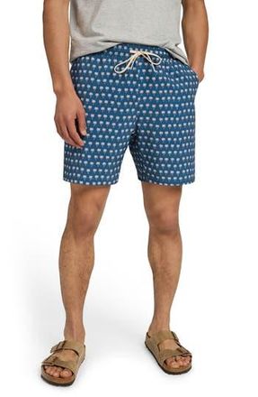 Faherty Shorelite Performance Swim Trunks in Navy Block Palm at Nordstrom Rack, Size Xx-Large