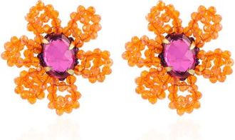 Lott. Gioielli Blooming Flower Silk Statement Earrings in Orange/Fuchsia at Nordstrom