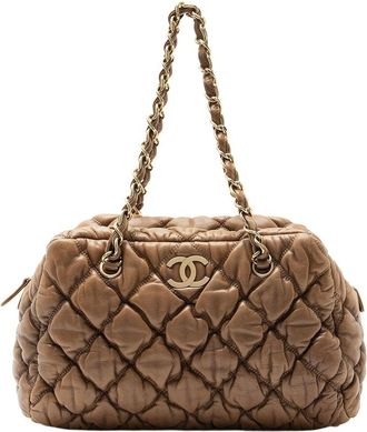 Chanel Brown Lambskin Bubble Quilt Satchel (Authentic Pre-Loved)